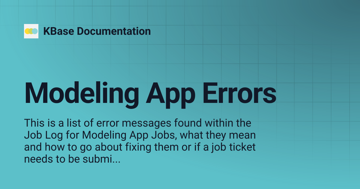Modeling App Errors | KBase Documentation